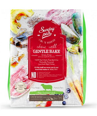 *Sunday pets Gentle Bake Lamb Lite & Senoir Dogs  อาหารสุนัข สูตรเนื้อแกะ สำหรับสุนัขสูงอายุ 7 ปีขึ้นไป คงความหอมอร่อย จากธรรมชาติ ย่อยง่าย (1.3 kg)